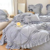 Sweet Heart Embroidered Ruffle Bedding Set - Blue